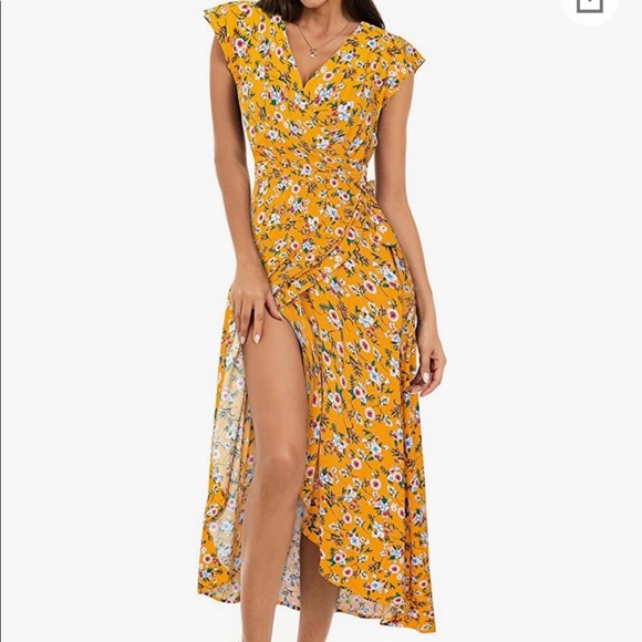 Zaberry floral and yellow maxi/midi wrap dress-medium - Picture 2 of 6